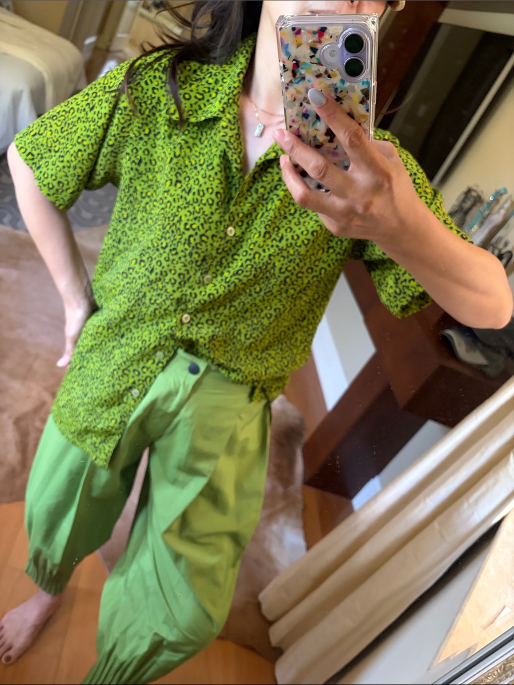 Vintage Green Short Sleeve Button-Up Tee